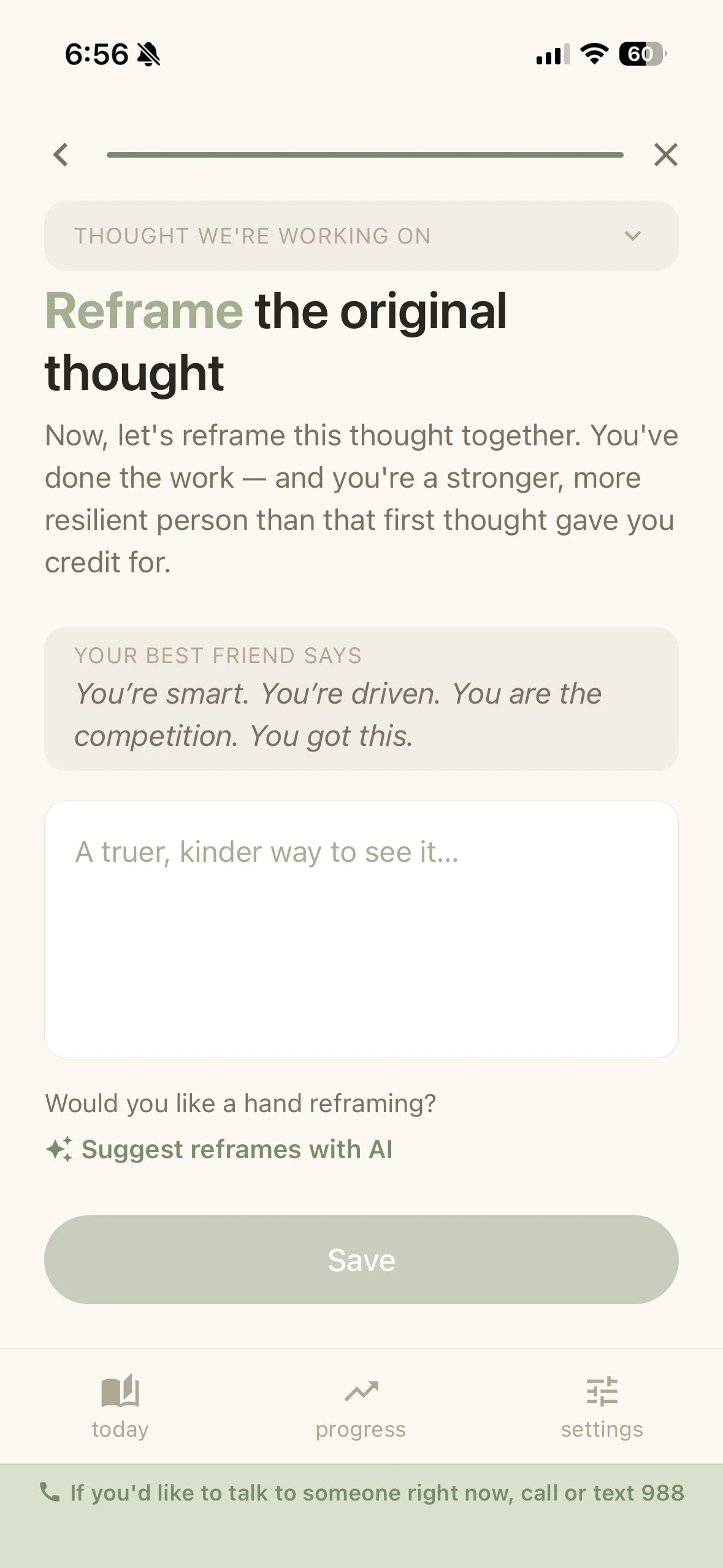 The Rethread app on iPhone — step 5 of 5, Rethread: the original thought into something kinder, and truer.